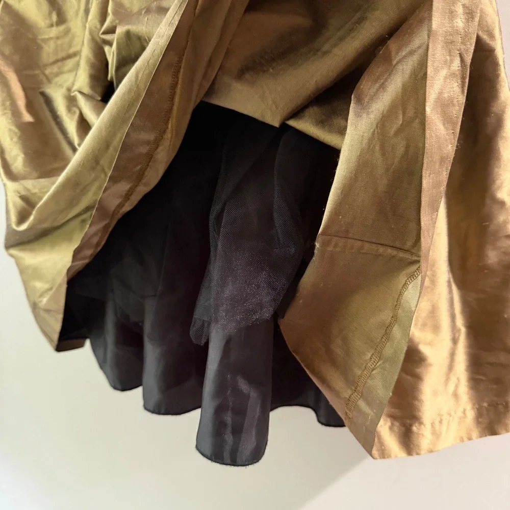 Vintage Formal Dress Girls 6 Black Gold Velvet Silk Skirt Mesh Sleeve Good